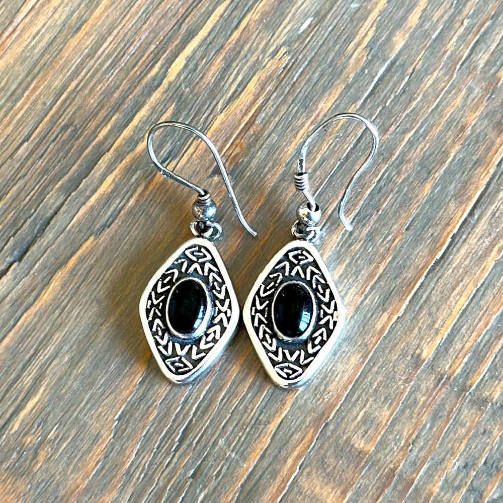 Vintage Sterling and Onyx Earrings